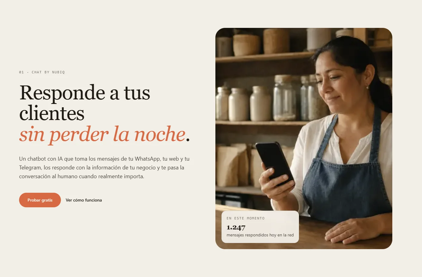 Landing de Chat Nubiq, chatbot IA para PYME white-label