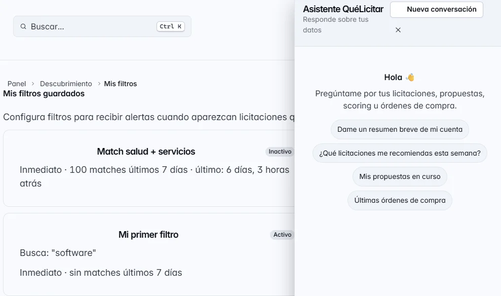 QueLicitar: asistente IA conversacional sobre licitaciones, propuestas y órdenes.