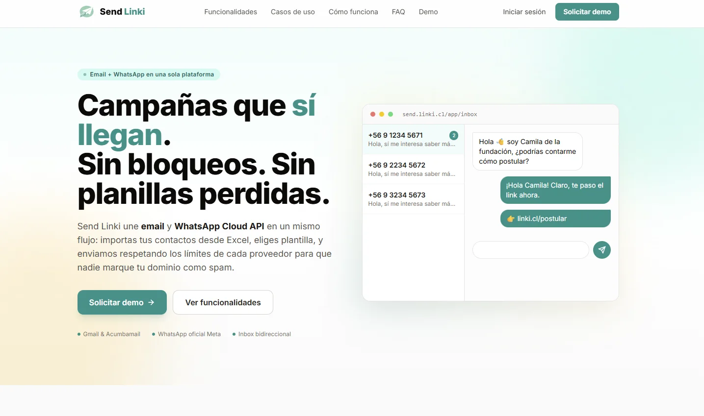 Send Linki: envíos masivos email y WhatsApp ligeros